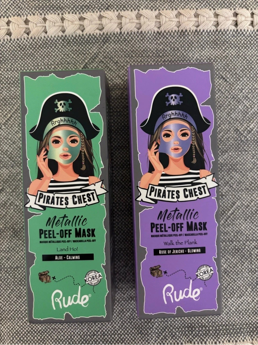 Rude Pirates Chest Metallic Peel-Off Mask 2-Pack Green & Purple NWT